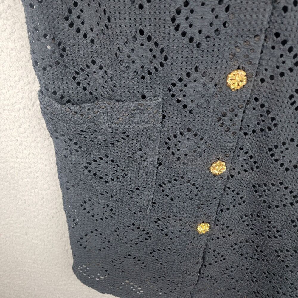 R & R Sport Swim Cover Up Women S Black Crochet Metal Buttons Beach Boho Vintage - Picture 5 of 16